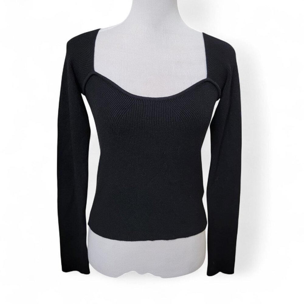 Dazy Size L Black Ribbed Long Sleeve Lightweight Knit Top. Exc. Used Condition